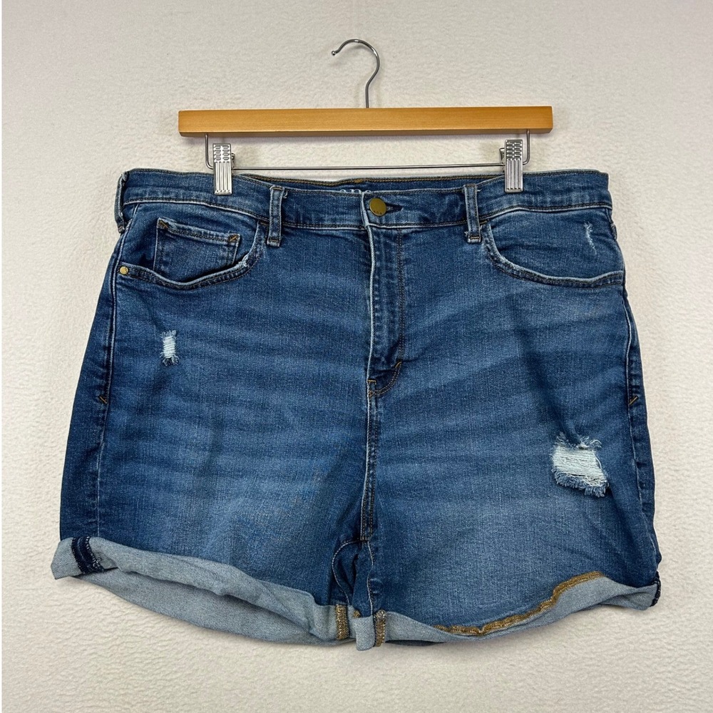 Distressed High Rise a.n.a Womens 18 Blue Denim Midi Cuffed Shorts Everyday